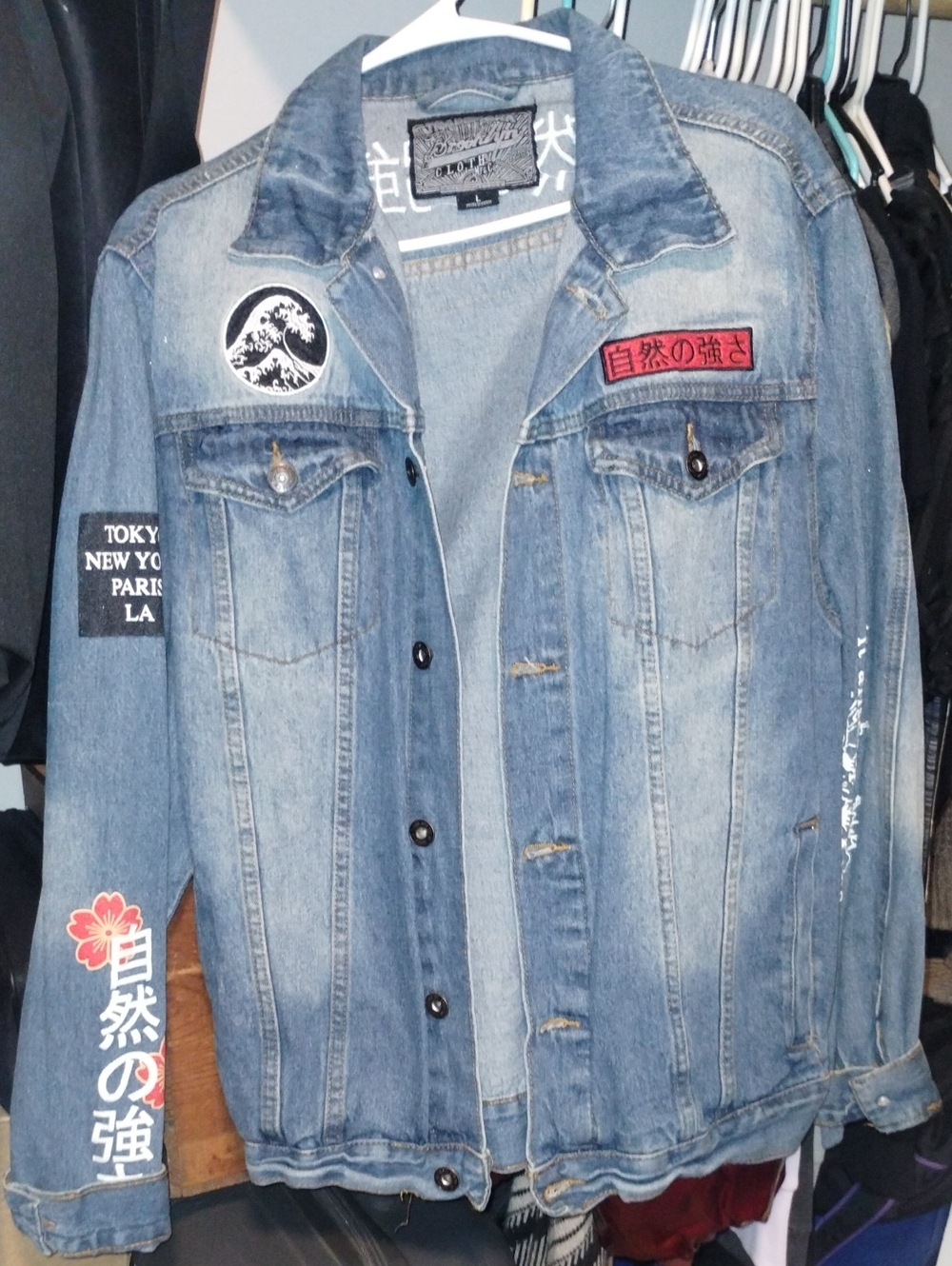 Brooklyn Cloths Denim Jacket with Japanese Patch Accents - Light Blue